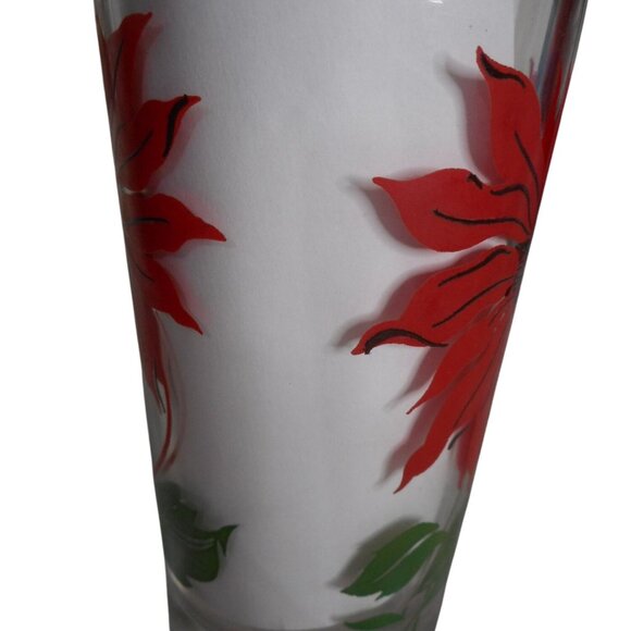 MCM Peanut Butter Juice Glass Tumbler Red / Black Poinsettia Estate find 5" #3 - Picture 6 of 7